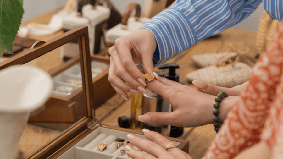 woman trying on custom jewelry